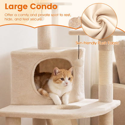 44 Inch Kitten Tower With Condo, 2 Plush Perches, Beige Cat Trees Condos & Scratchers at Gallery Canada