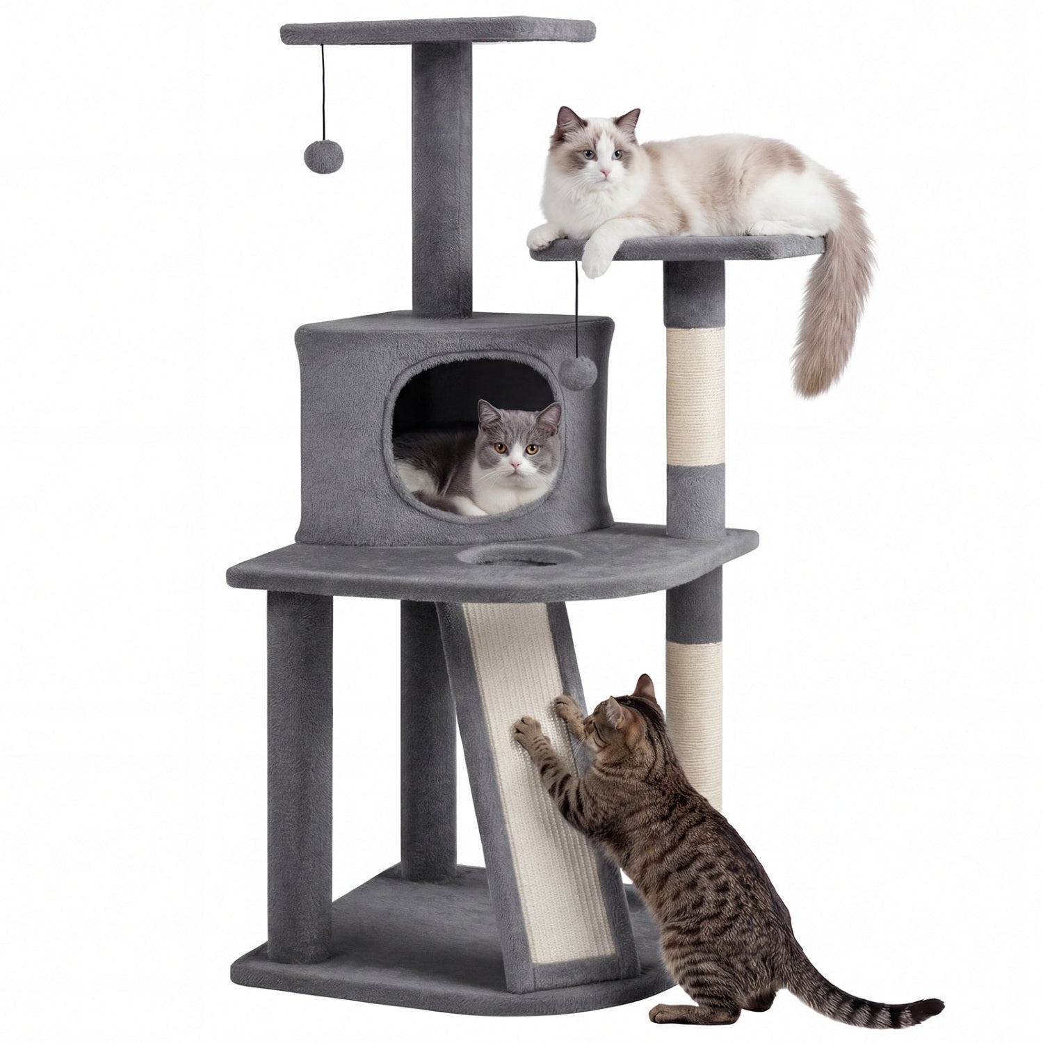 44 Inch Tall Kitten Tower With Condo, 2 Plush Perches, Light Gray Cat Trees Condos & Scratchers at Gallery Canada