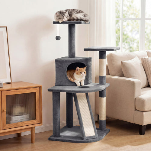 44 Inch Tall Kitten Tower With Condo, 2 Plush Perches, Light Gray