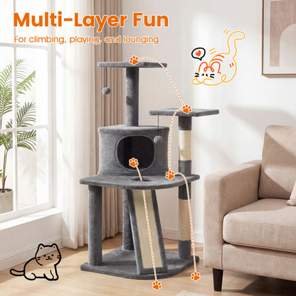 44 Inch Tall Kitten Tower With Condo, 2 Plush Perches, Light Gray Cat Trees Condos & Scratchers at Gallery Canada