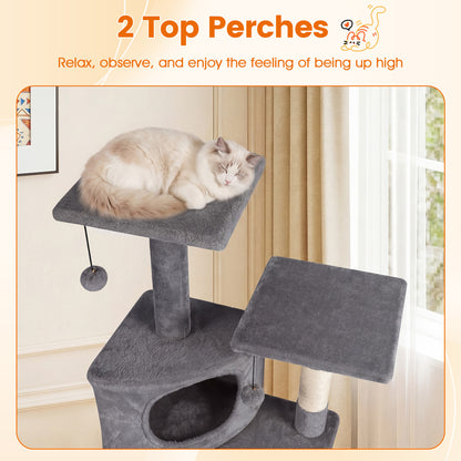 44 Inch Tall Kitten Tower With Condo, 2 Plush Perches, Light Gray Cat Trees Condos & Scratchers at Gallery Canada