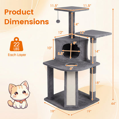 44 Inch Tall Kitten Tower With Condo, 2 Plush Perches, Light Gray Cat Trees Condos & Scratchers at Gallery Canada