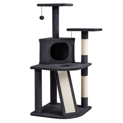 44 Inch Tall Kitten Tower With Condo, 2 Plush Perches, Dark Gray