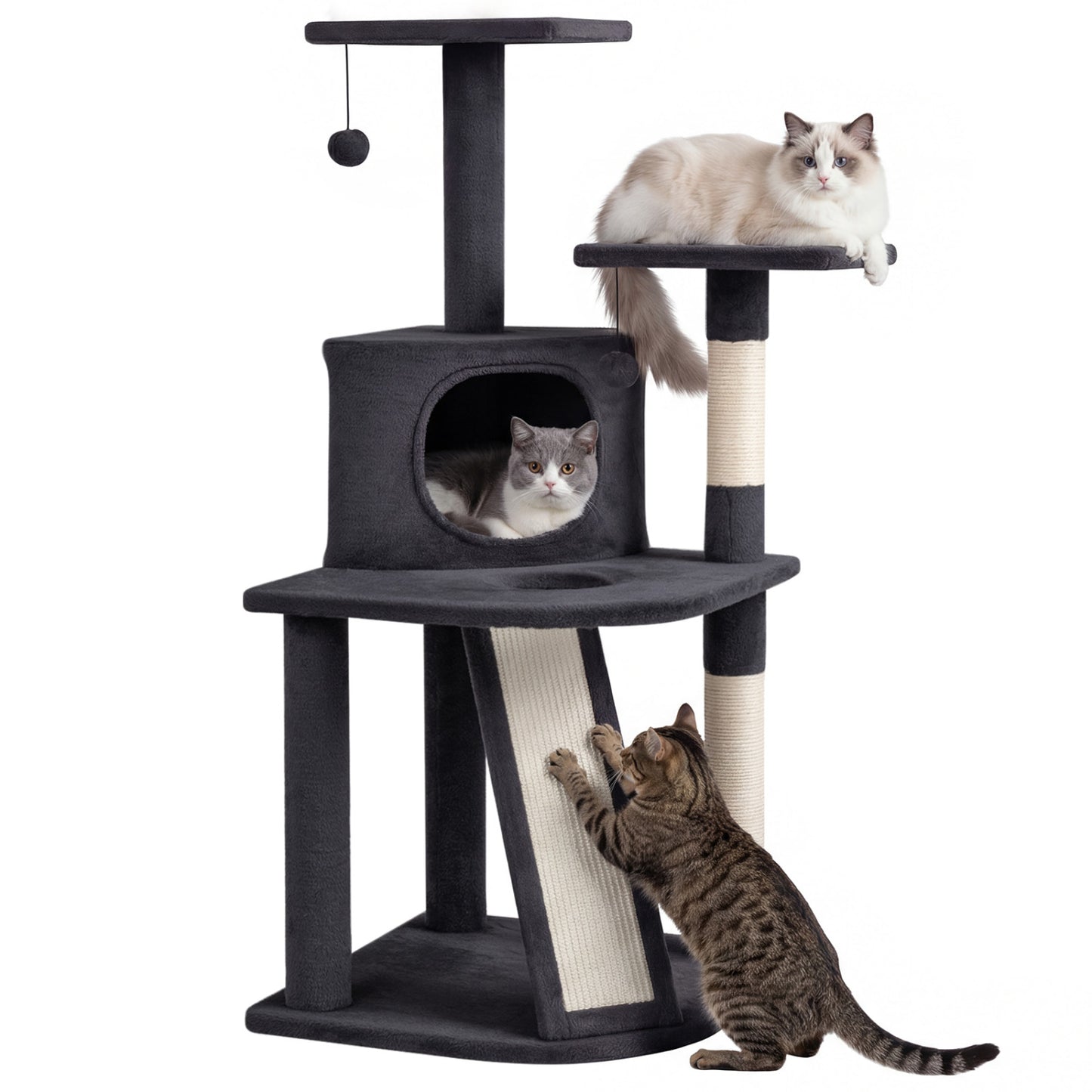 44 Inch Tall Kitten Tower With Condo, 2 Plush Perches, Dark Gray Cat Trees Condos & Scratchers at Gallery Canada