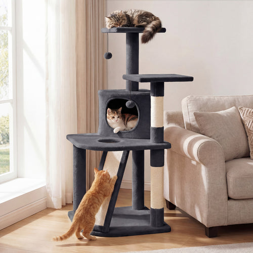 44 Inch Tall Kitten Tower With Condo, 2 Plush Perches, Dark Gray