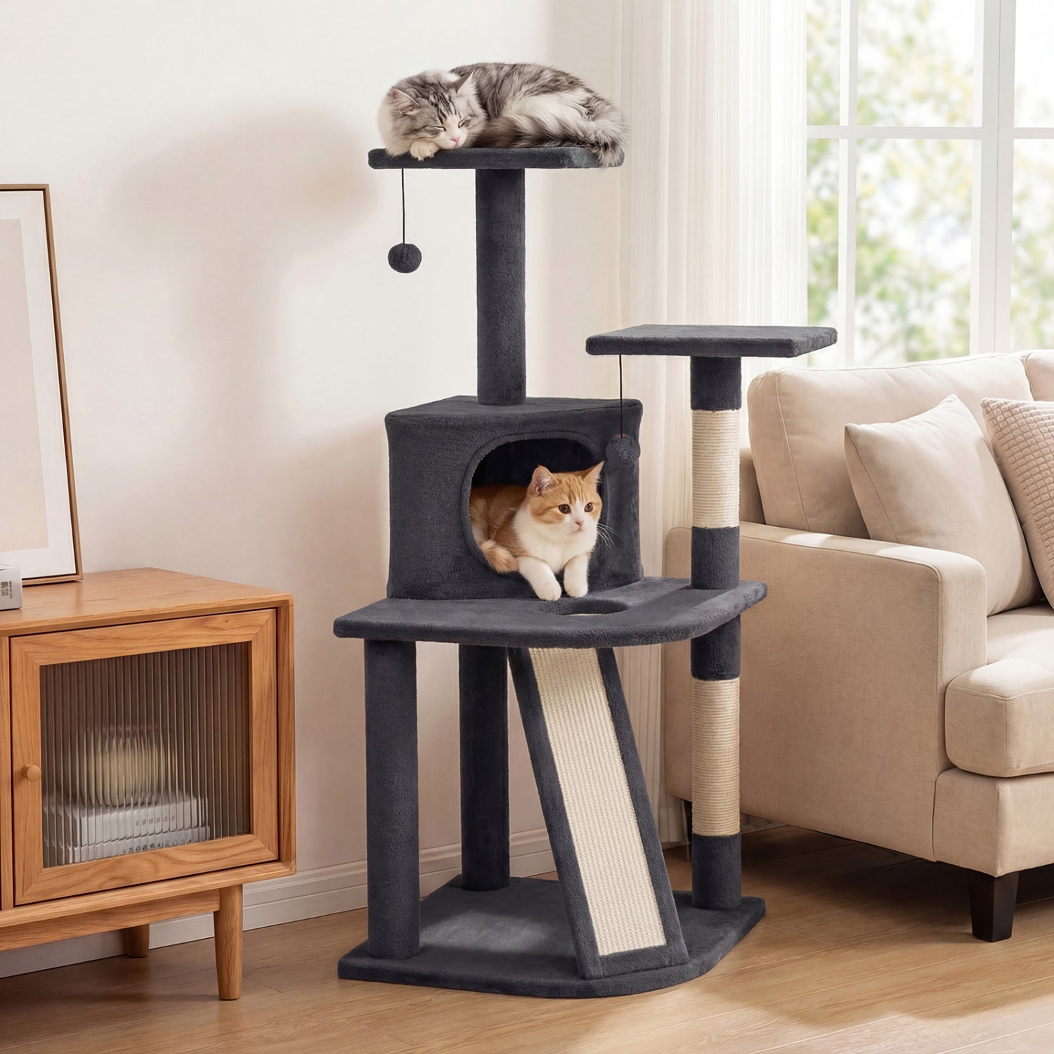 44 Inch Tall Kitten Tower With Condo, 2 Plush Perches, Dark Gray Cat Trees Condos & Scratchers at Gallery Canada