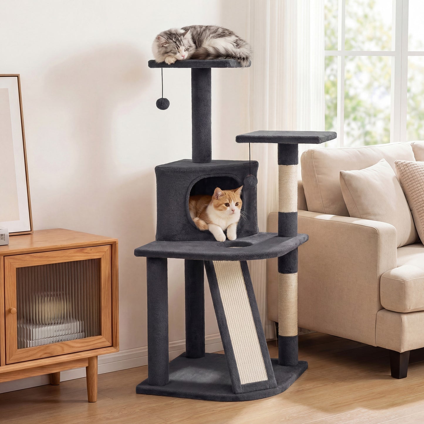 44 Inch Tall Kitten Tower With Condo, 2 Plush Perches, Dark Gray Cat Trees Condos & Scratchers at Gallery Canada