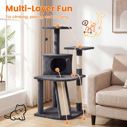 44 Inch Tall Kitten Tower With Condo, 2 Plush Perches, Dark Gray Cat Trees Condos & Scratchers at Gallery Canada
