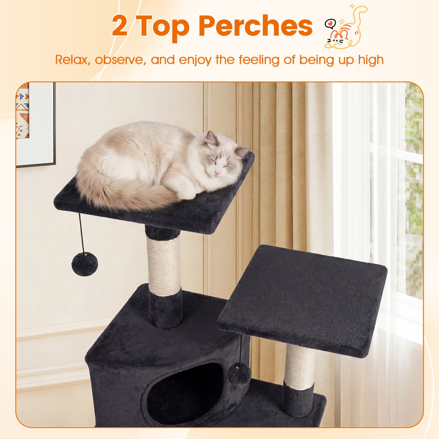44 Inch Tall Kitten Tower With Condo, 2 Plush Perches, Dark Gray Cat Trees Condos & Scratchers at Gallery Canada