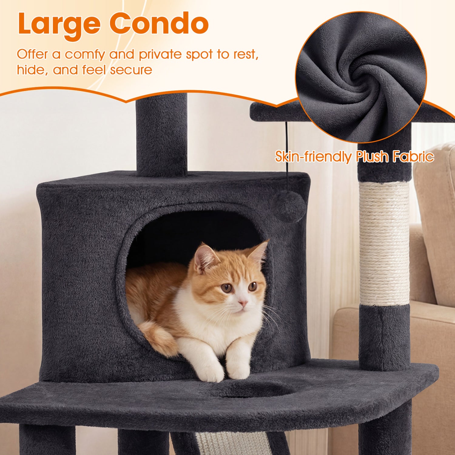 44 Inch Tall Kitten Tower With Condo, 2 Plush Perches, Dark Gray Cat Trees Condos & Scratchers at Gallery Canada