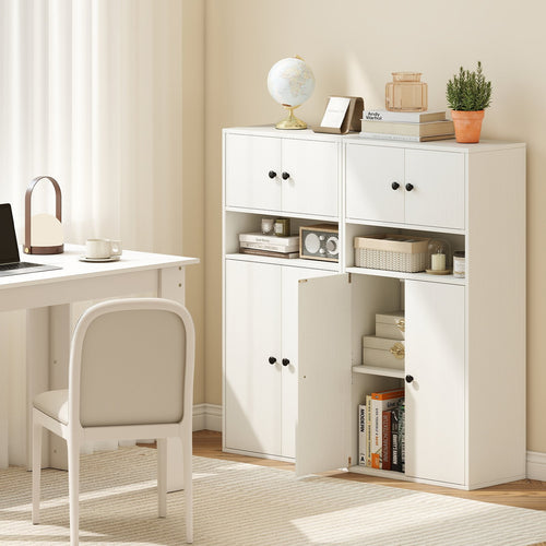 44 Inches Tall Bookshelf with Doors and Adjustable Shelf-2 Pieces, White