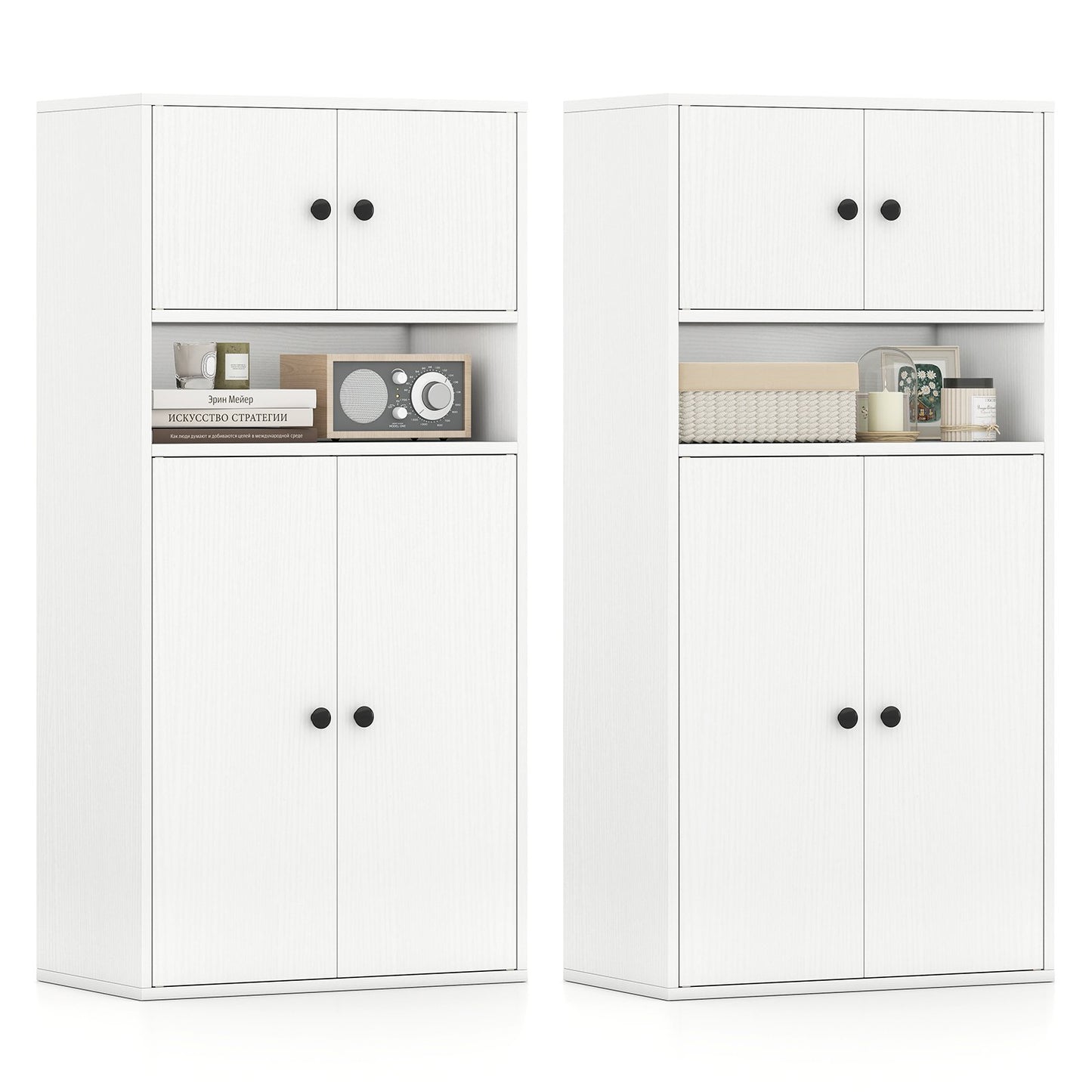 44 Inches Tall Bookshelf with Doors and Adjustable Shelf-2 Pieces, White Bookcases White at Gallery Canada