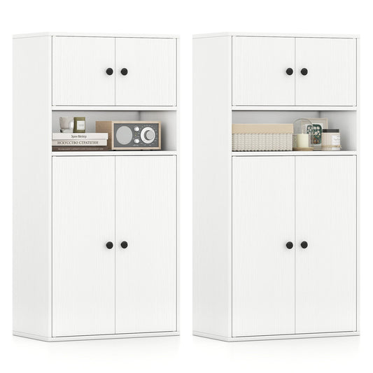 44 Inches Tall Bookshelf with Doors and Adjustable Shelf-2 Pieces, White Bookcases White at Gallery Canada