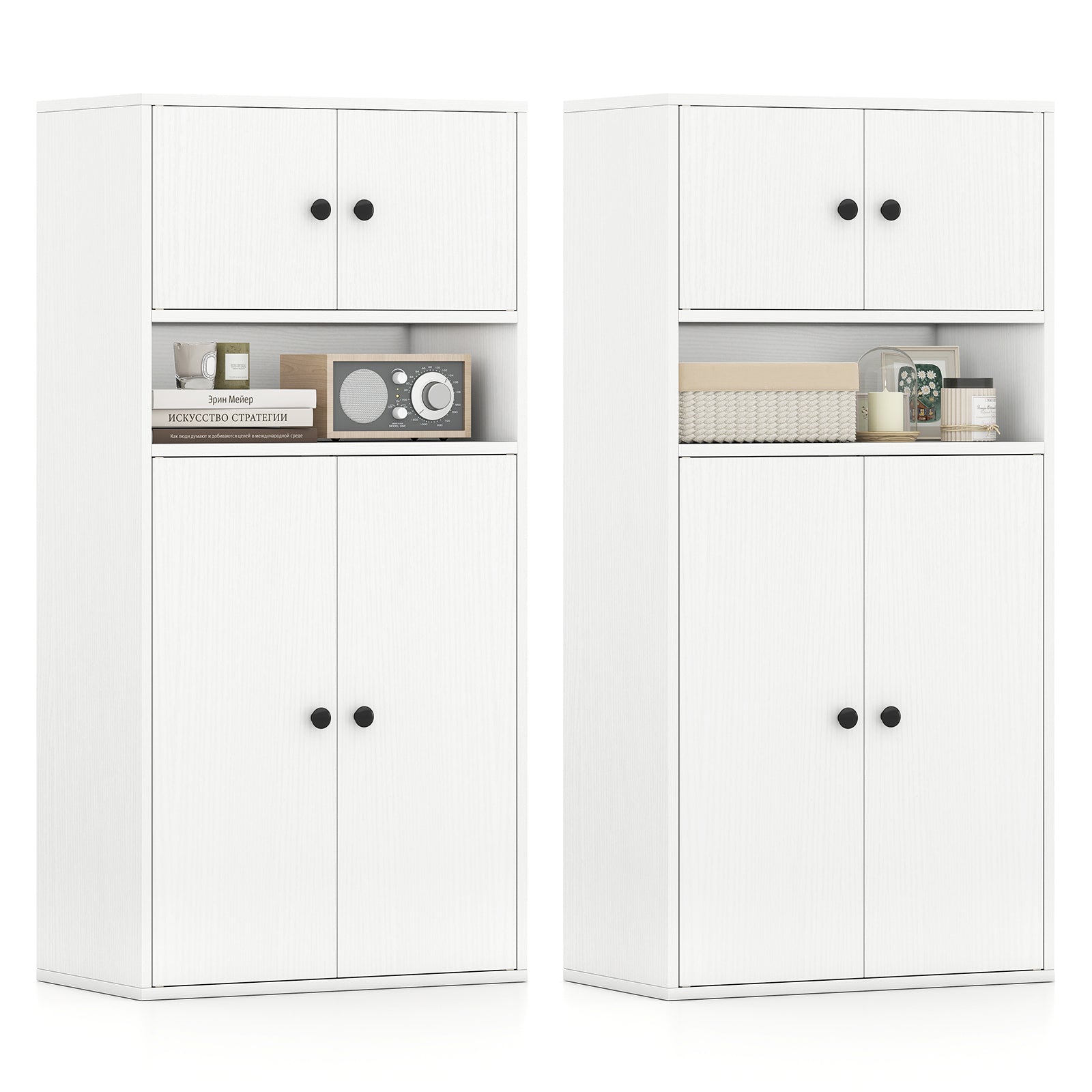 44 Inch Tall Bookshelf With Doors, Adjustable Shelf, 2 Pieces, White Bookcases White at Gallery Canada