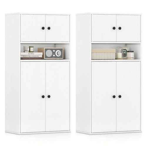 44 Inch Tall Bookshelf With Doors, Adjustable Shelf, 2 Pieces, White