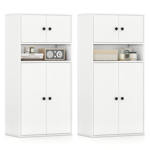 44 Inches Tall Bookshelf with Doors and Adjustable Shelf-2 Pieces, White