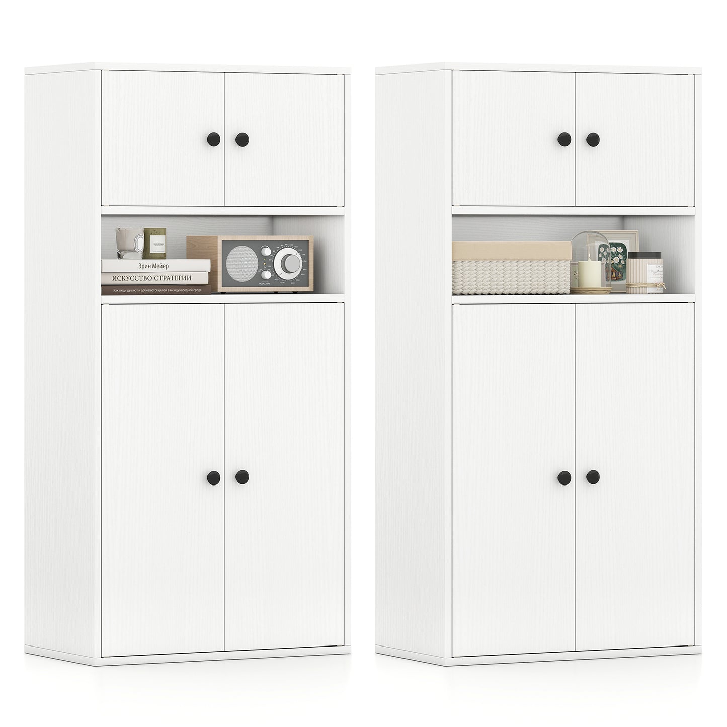 44 Inch Tall Bookshelf With Doors, Adjustable Shelf, 2 Pieces, White Bookcases at Gallery Canada