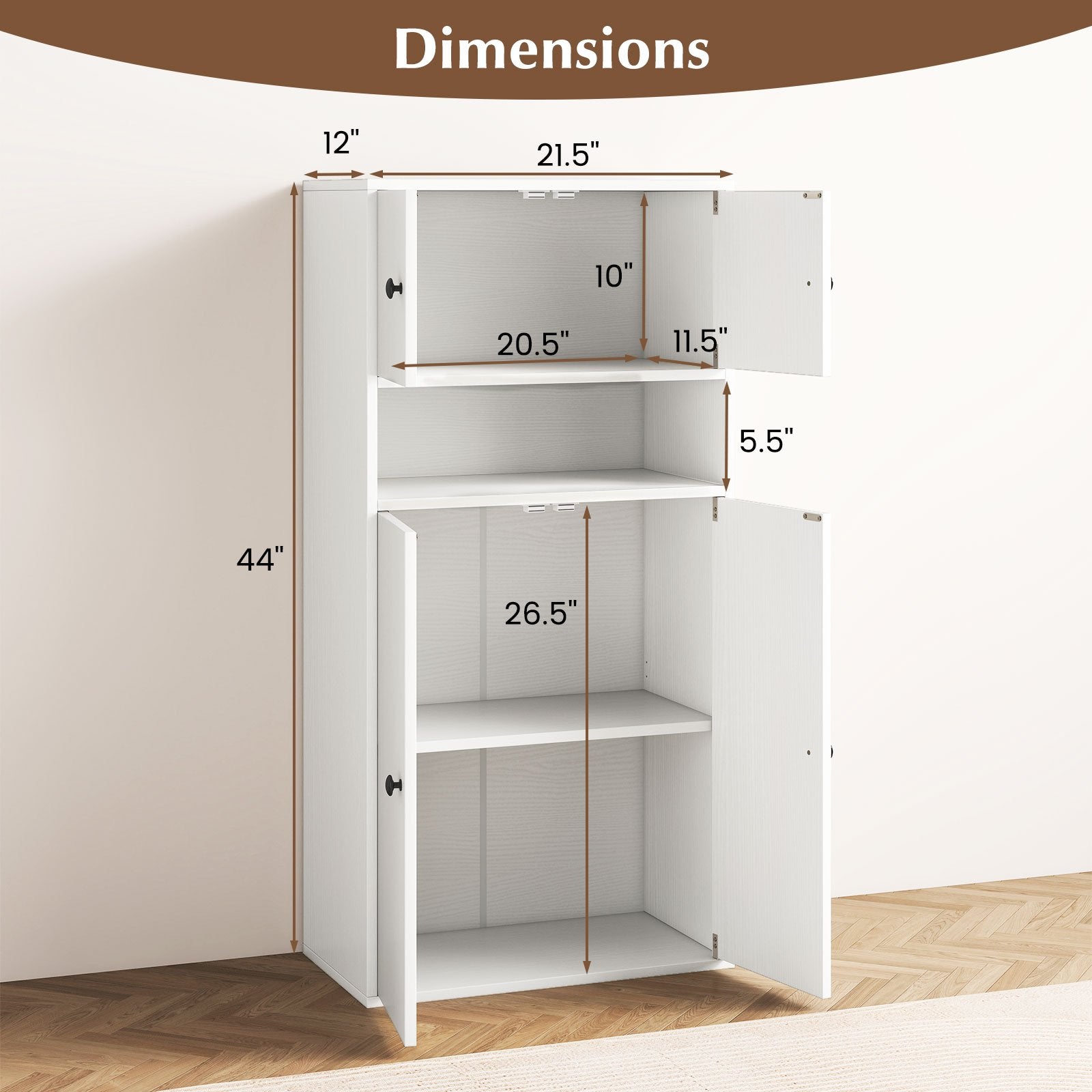 44 Inches Tall Bookshelf with Doors and Adjustable Shelf-2 Pieces, White Bookcases at Gallery Canada