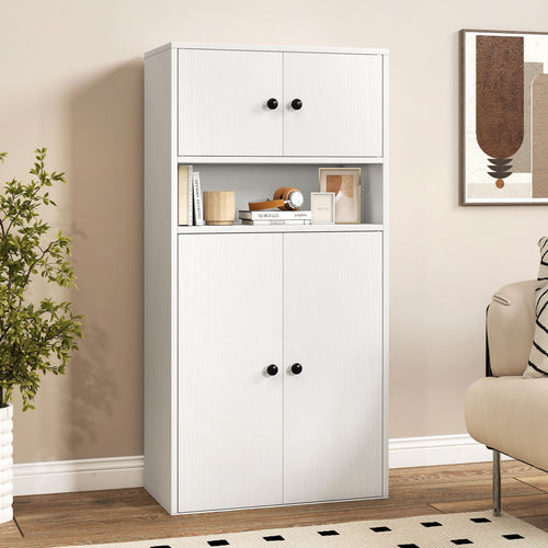 44 Inches Tall Bookshelf with Doors and Adjustable Shelf-1 Piece, White