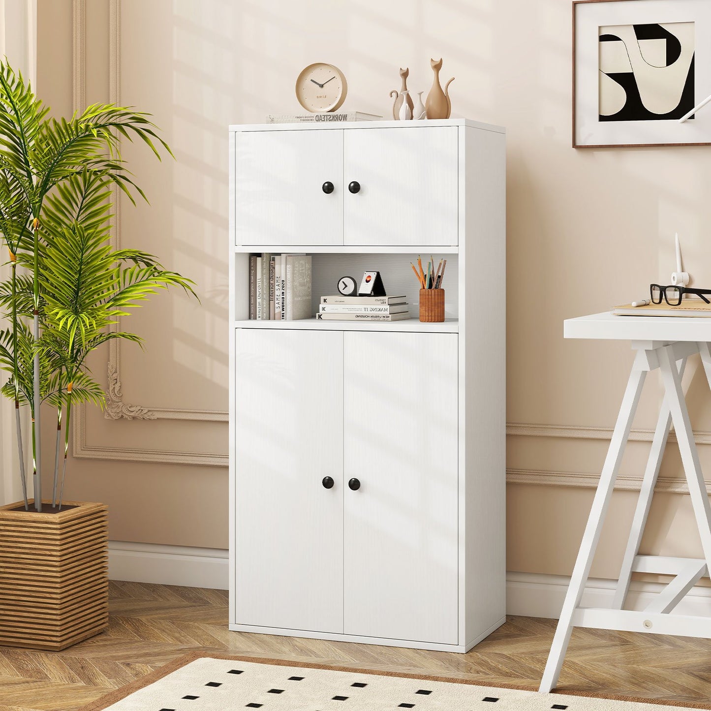 44 Inches Tall Bookshelf with Doors and Adjustable Shelf-1 Piece, White Bookcases at Gallery Canada