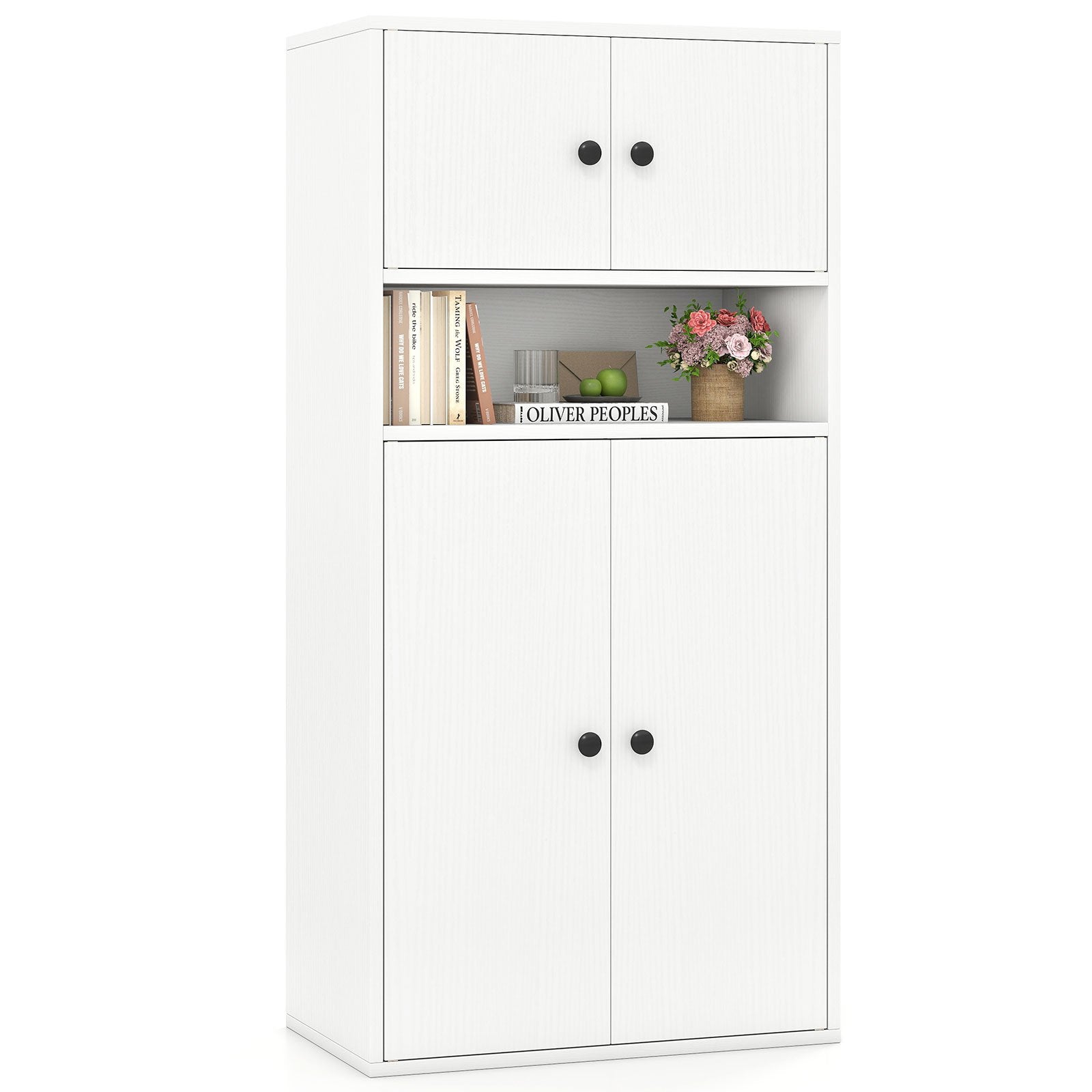 44 Inches Tall Bookshelf with Doors and Adjustable Shelf-1 Piece, White Bookcases White at Gallery Canada