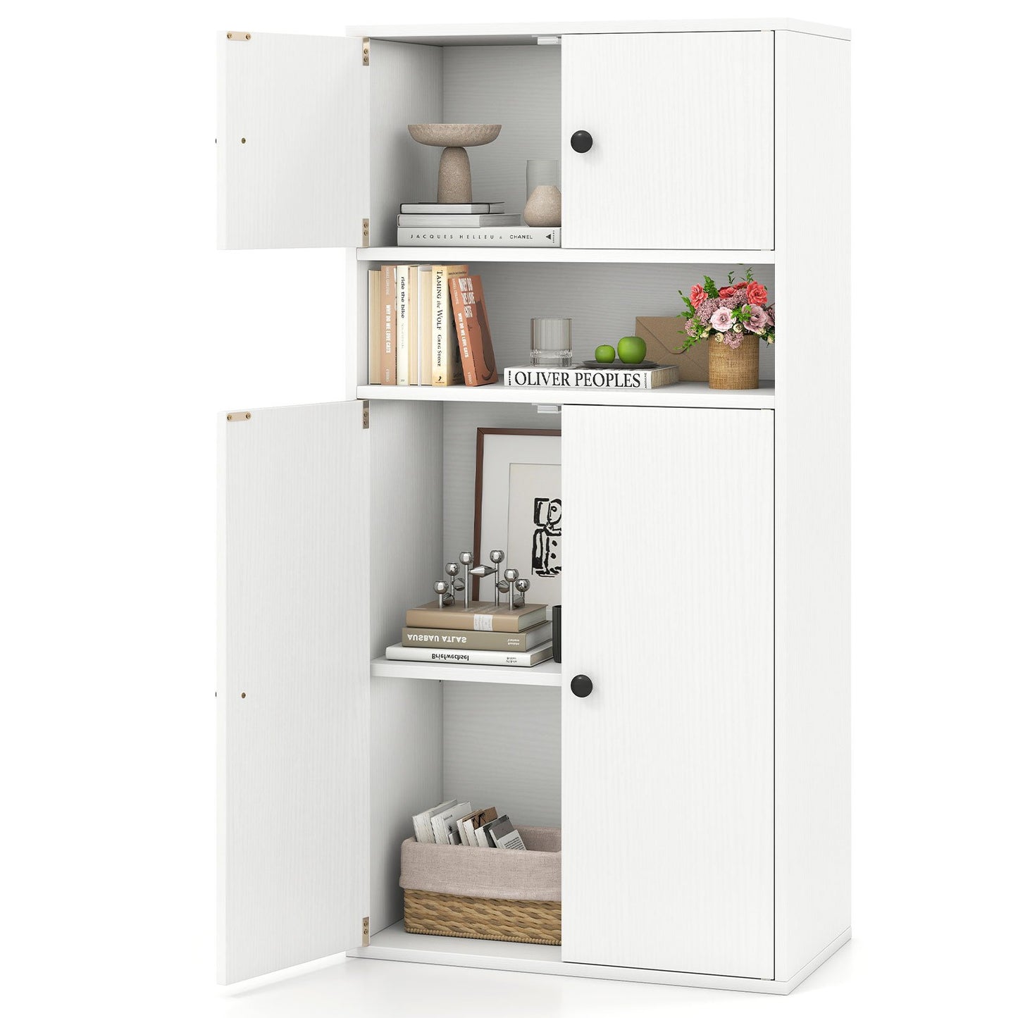 44 Inches Tall Bookshelf with Doors and Adjustable Shelf-1 Piece, White Bookcases at Gallery Canada