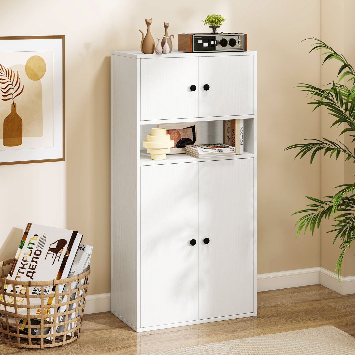 44 Inches Tall Bookshelf with Doors and Adjustable Shelf-1 Piece, White Bookcases at Gallery Canada