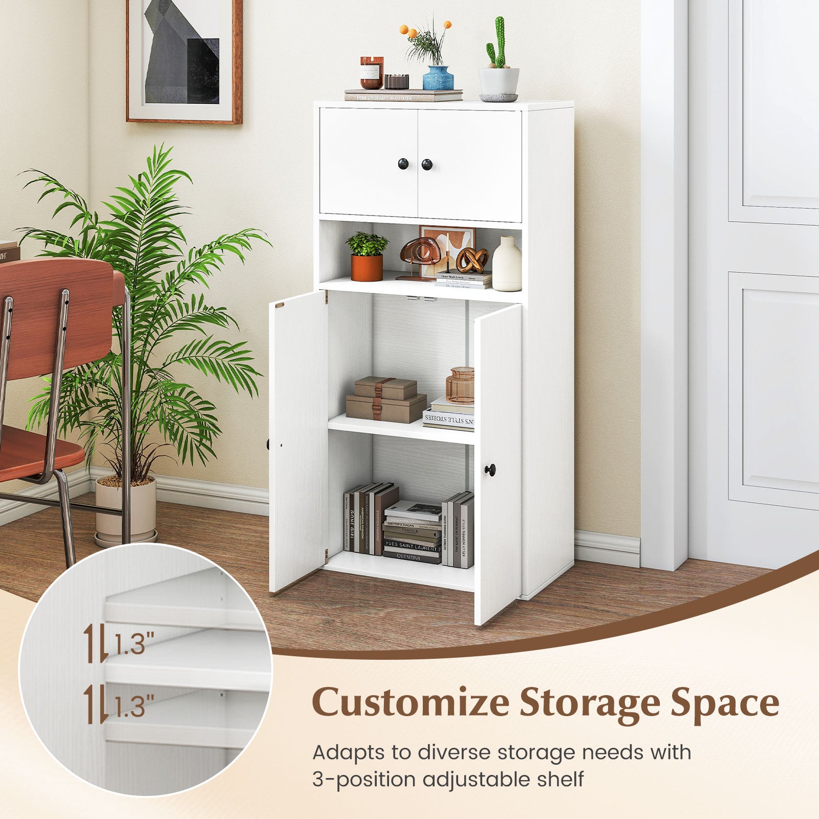 44 Inches Tall Bookshelf with Doors and Adjustable Shelf-1 Piece, White Bookcases at Gallery Canada