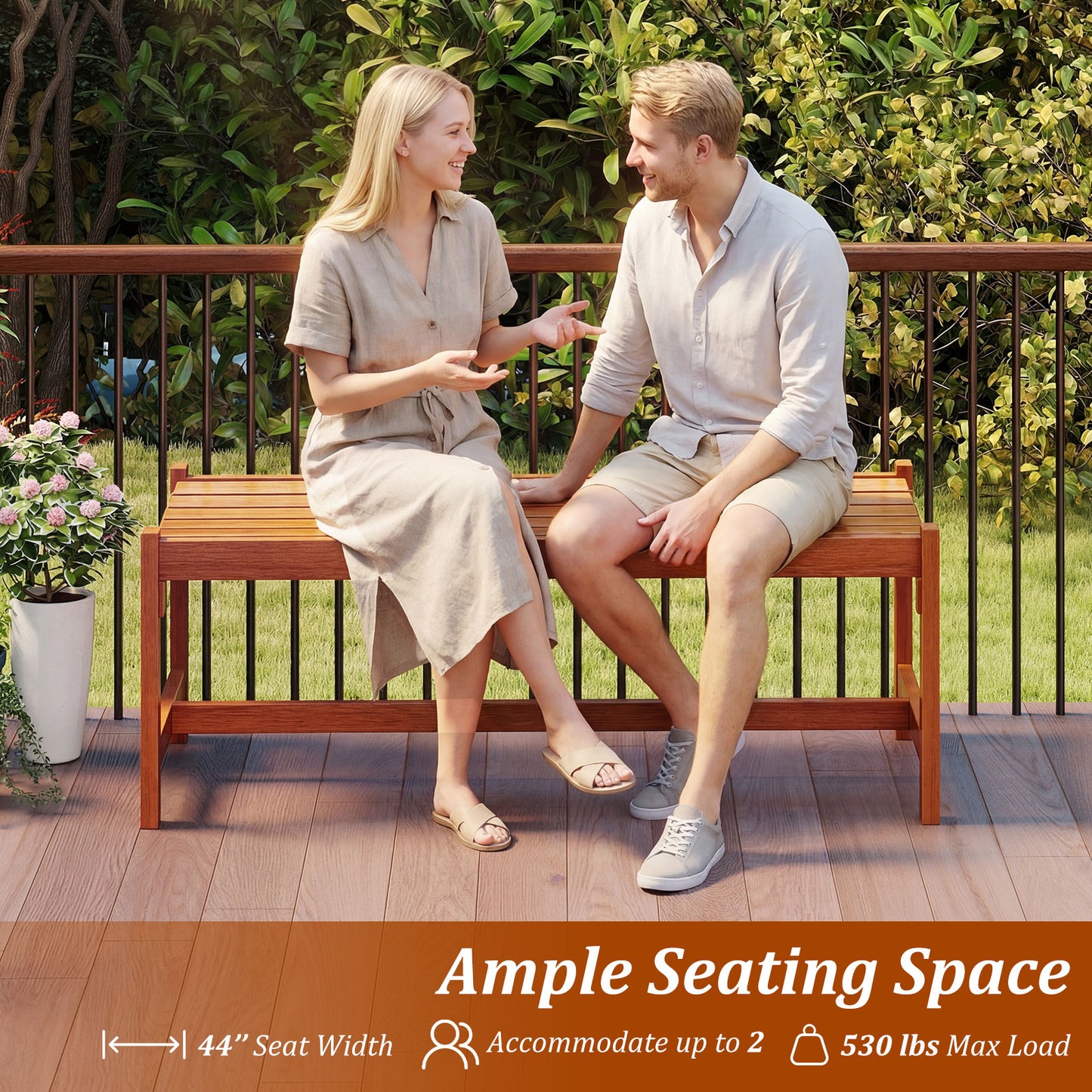 44" Patio Wood Bench, Outdoor Solid Hardwood, Teak Oil Finish Outdoor Benches at Gallery Canada