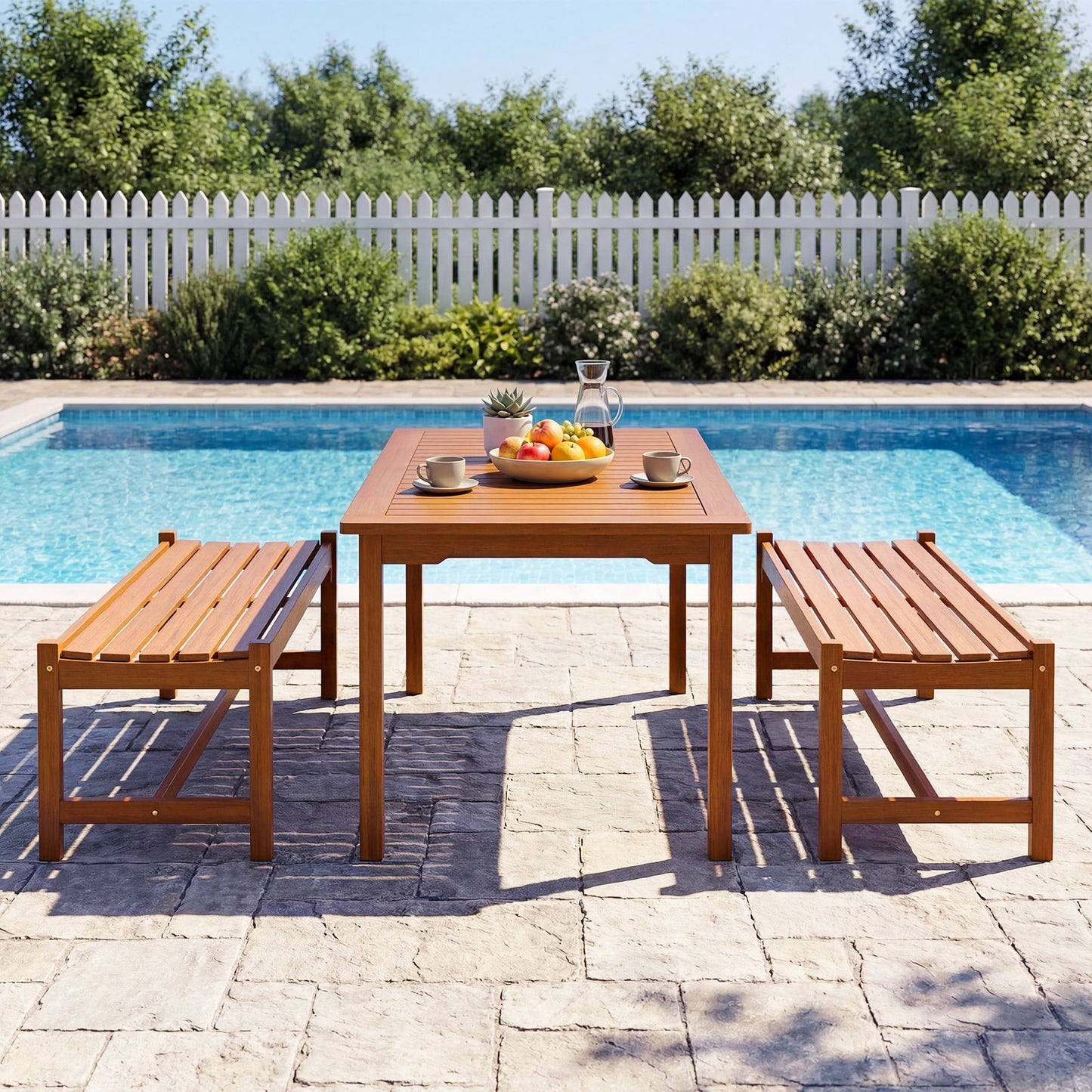 44" Patio Wood Bench Set, 2 Outdoor Hardwood Dining Benches, Teak Outdoor Benches at Gallery Canada