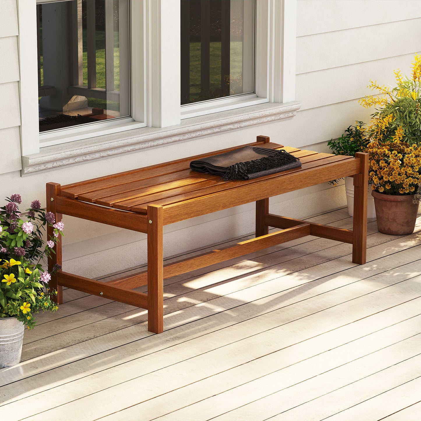 44" Patio Wood Bench Set, 2 Outdoor Hardwood Dining Benches, Teak Outdoor Benches at Gallery Canada