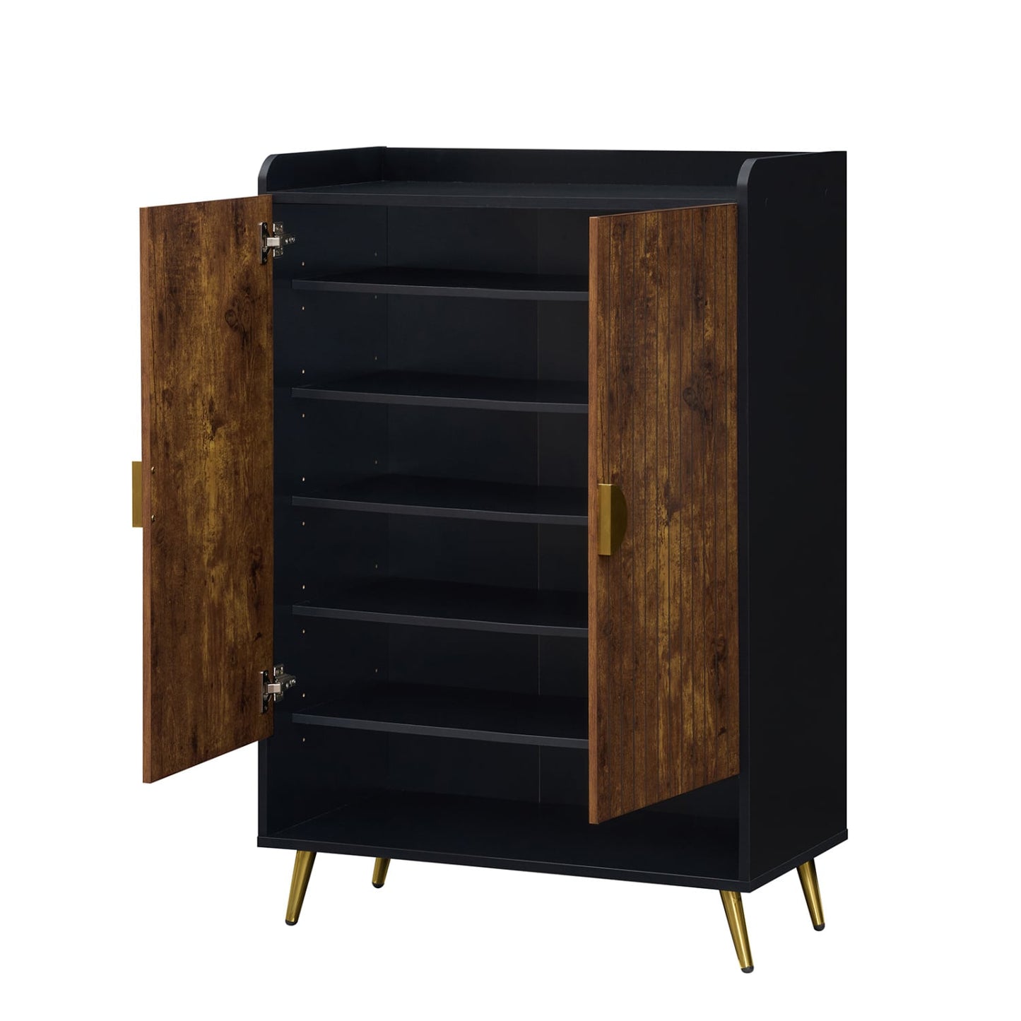 44" Tall Shoe Storage Cabinet, 7-Tier Doors, Adjustable Shelves, Rustic Brown