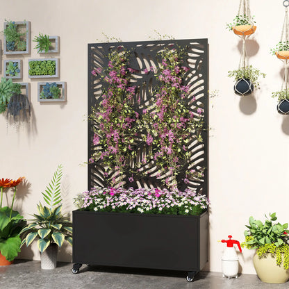 Metal Planter Box With Trellis, Raised Garden Bed With Monstera Leaf Cut-Out