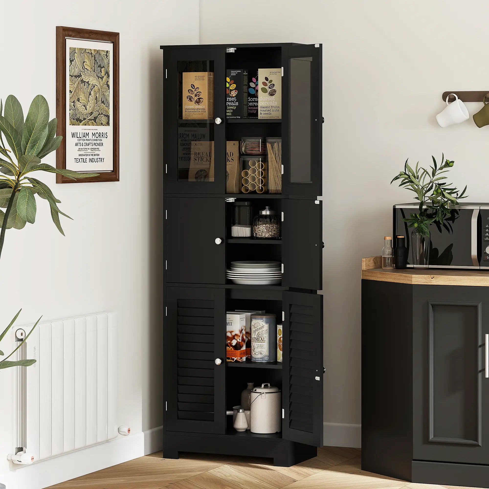 Freestanding Bathroom Cabinet, Glass Louvred Doors, Tall, Black Bathroom Cabinets at Gallery Canada