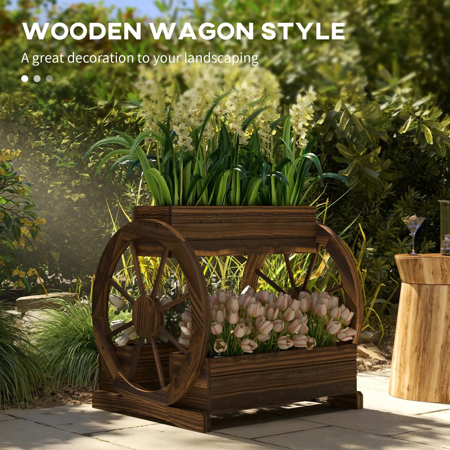 2-Tier Raised Garden Bed, Wooden Wagon Planter Box, Carbonized Wooden Planter Boxes at Gallery Canada