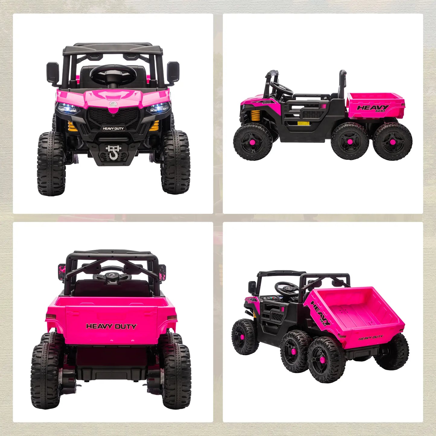 24V 4WD Kids Ride On Truck, 6 Wheels, 2 Seater, Remote, Dump Bed, Pink Electric Toy Cars at Gallery Canada