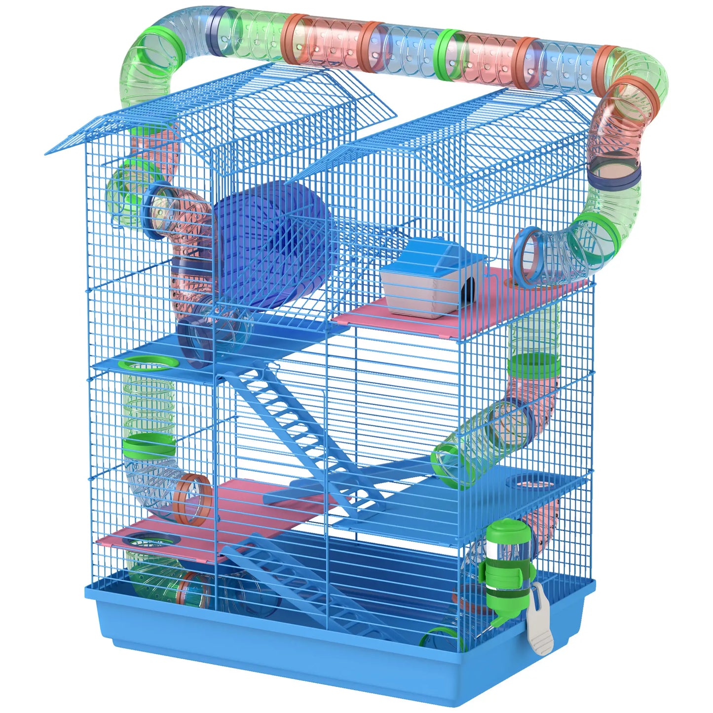 18.5" Hamster Cage, 5 Tiers, Tunnel Tube System, Exercise Wheel, Water Bottle, Blue Hamster Cages Blue at Gallery Canada