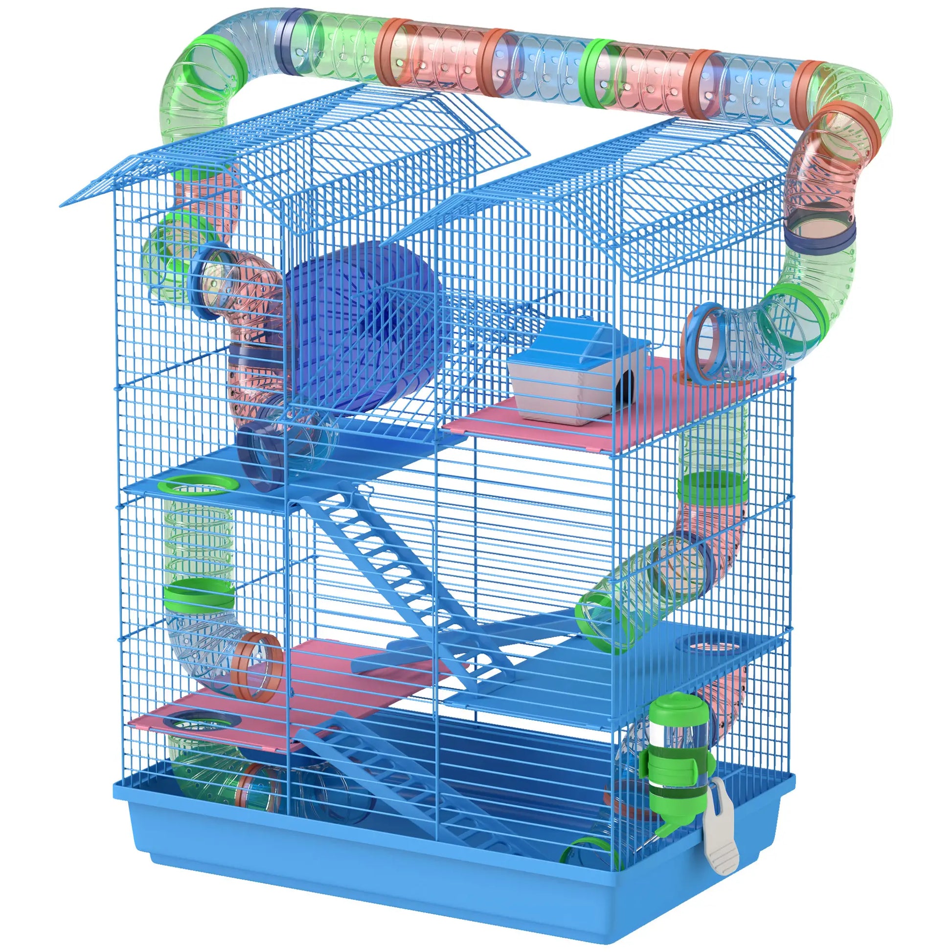 18.5" Hamster Cage, 5 Tiers, Tunnel Tube System, Exercise Wheel, Water Bottle, Blue Hamster Cages Blue at Gallery Canada