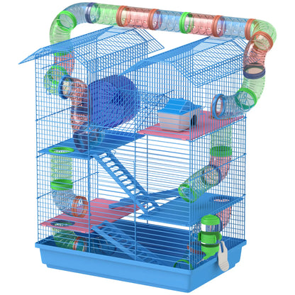 18.5" Hamster Cage, 5 Tiers, Tunnel Tube System, Exercise Wheel, Water Bottle, Blue Hamster Cages Blue at Gallery Canada