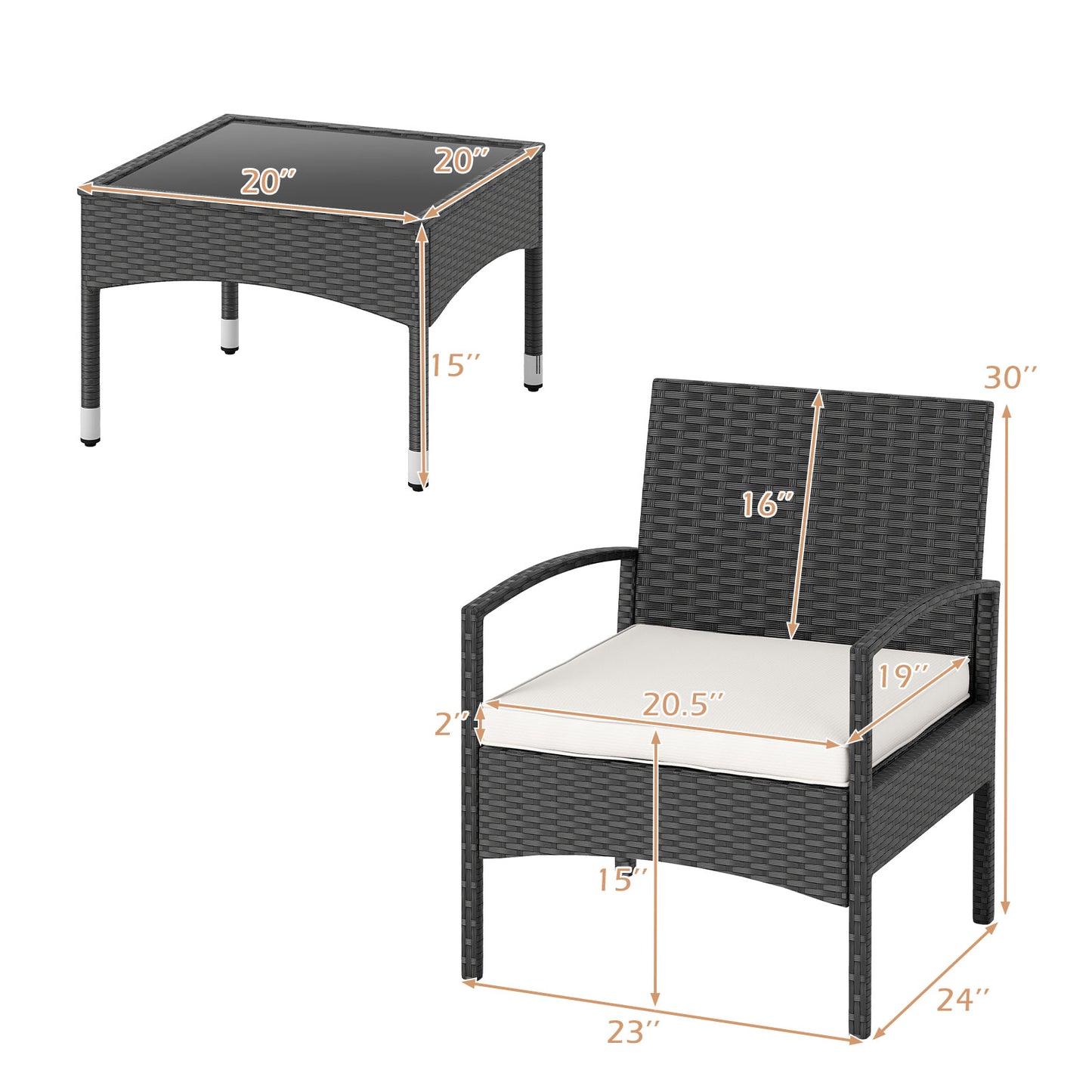 3-Piece Patio Furniture Set Rattan Bistro Chairs with Table, Beige Patio Conversation Sets at Gallery Canada