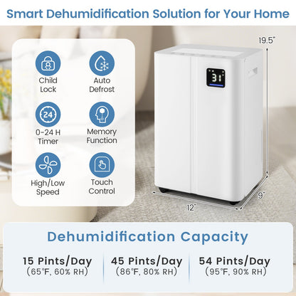 4500 Sq.Ft 54 Pints Dehumidifier with 3 Modesfor Home and Basement, White Dehumidifiers at Gallery Canada