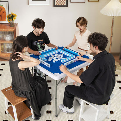 35 Inch 4 Player Game Card Folding Mahjong Table with Cup Holders, Navy Game Room at Gallery Canada