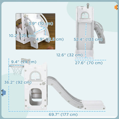 Toddler Slide, Basketball Hoop, Climber, Telescope, Storage Basket, 1-3 Years, Grey