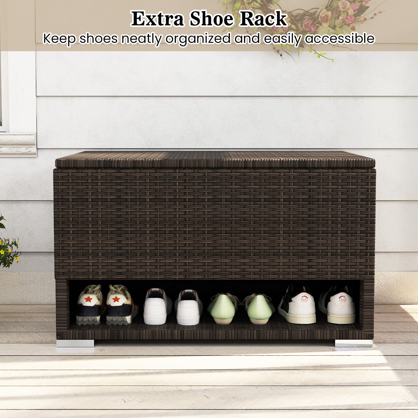 PE Rattan Storage Bin with Waterproof Liner for Patio Cushions, Brown Sheds & Outdoor Storage at Gallery Canada