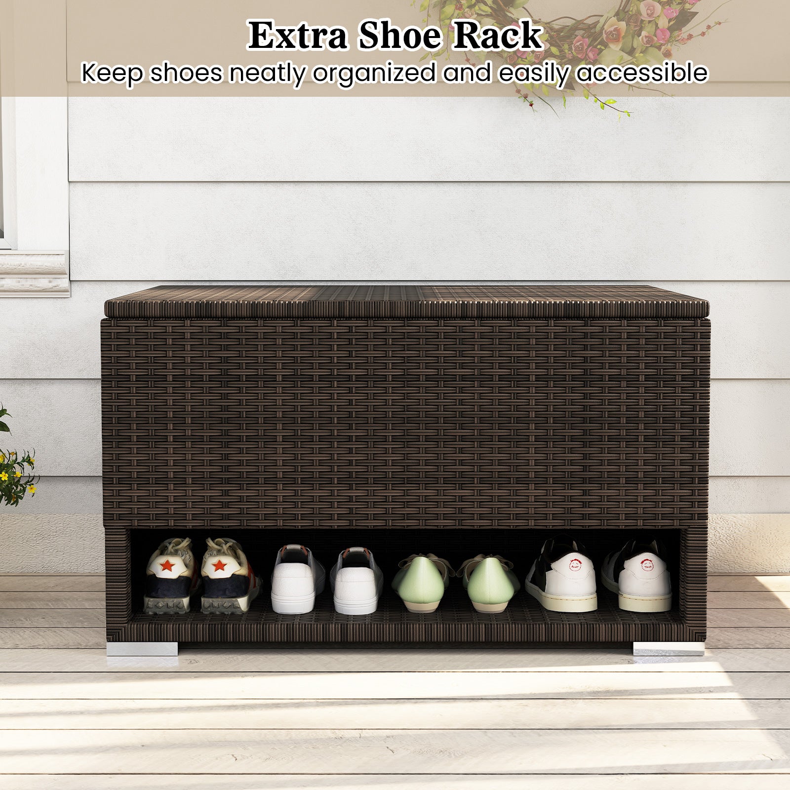 PE Rattan Storage Bin with Waterproof Liner for Patio Cushions, Brown Sheds & Outdoor Storage at Gallery Canada