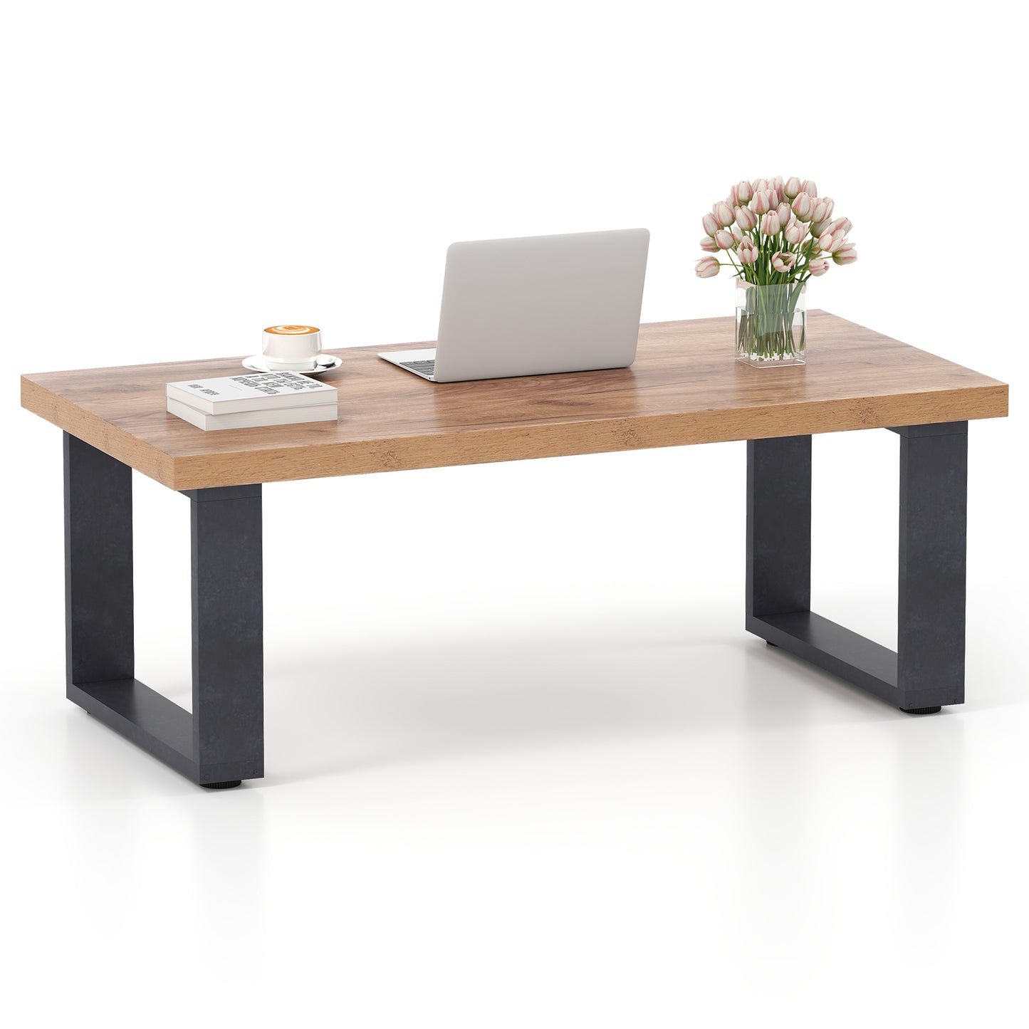 47 inch Farmhouse Style Rustic Coffee Table with Thickened Tabletop and Natural Wood Texture, Oak Coffee Tables at Gallery Canada