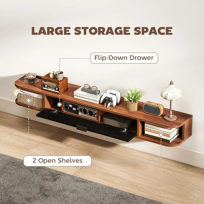 55 Inch Floating TV Stand, Wall Mounted Media Console, Walnut TV Stands at Gallery Canada