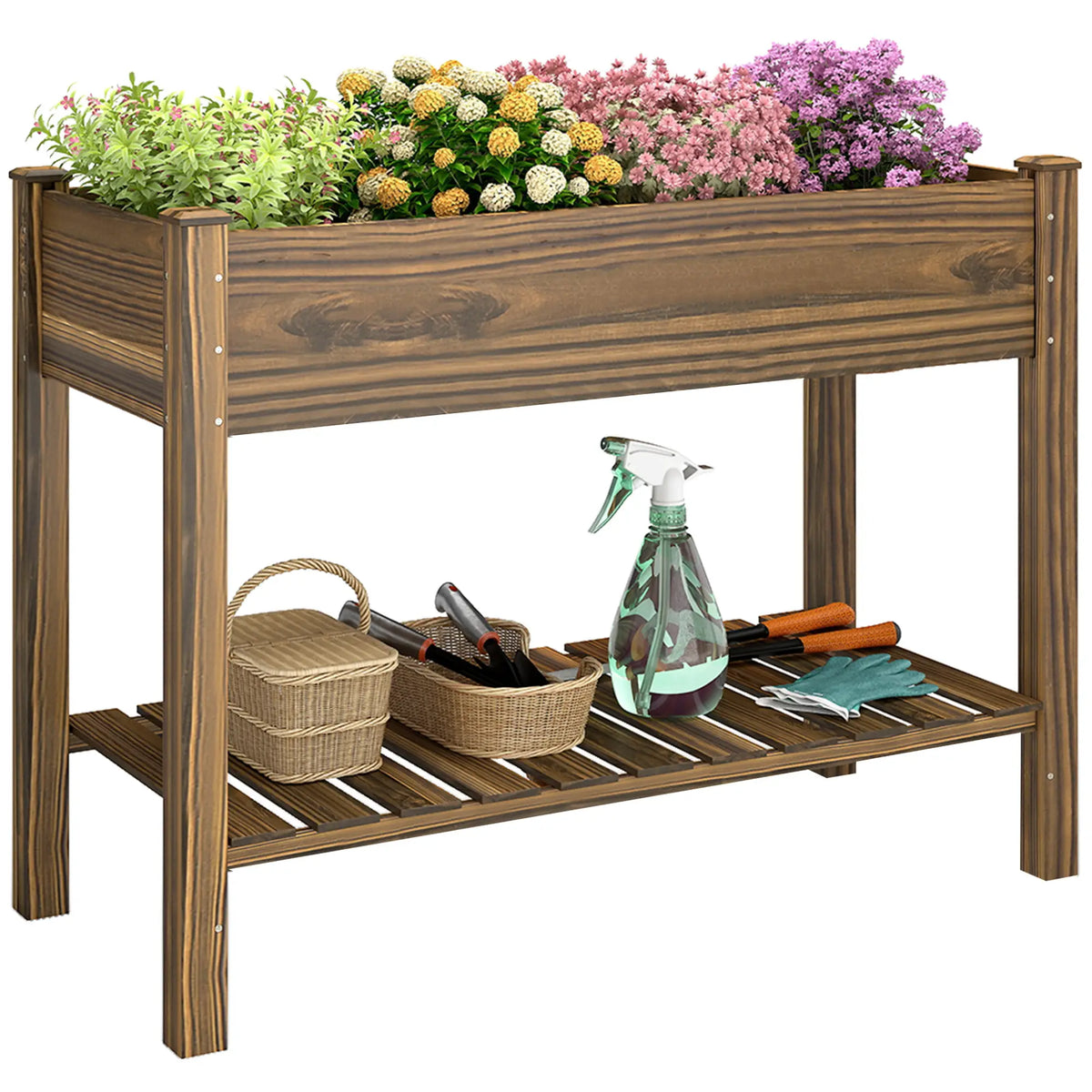Elevated Planter Box With Legs, Storage Shelf, Raised Garden Bed, Carbonized Elevated Garden Beds at Gallery Canada