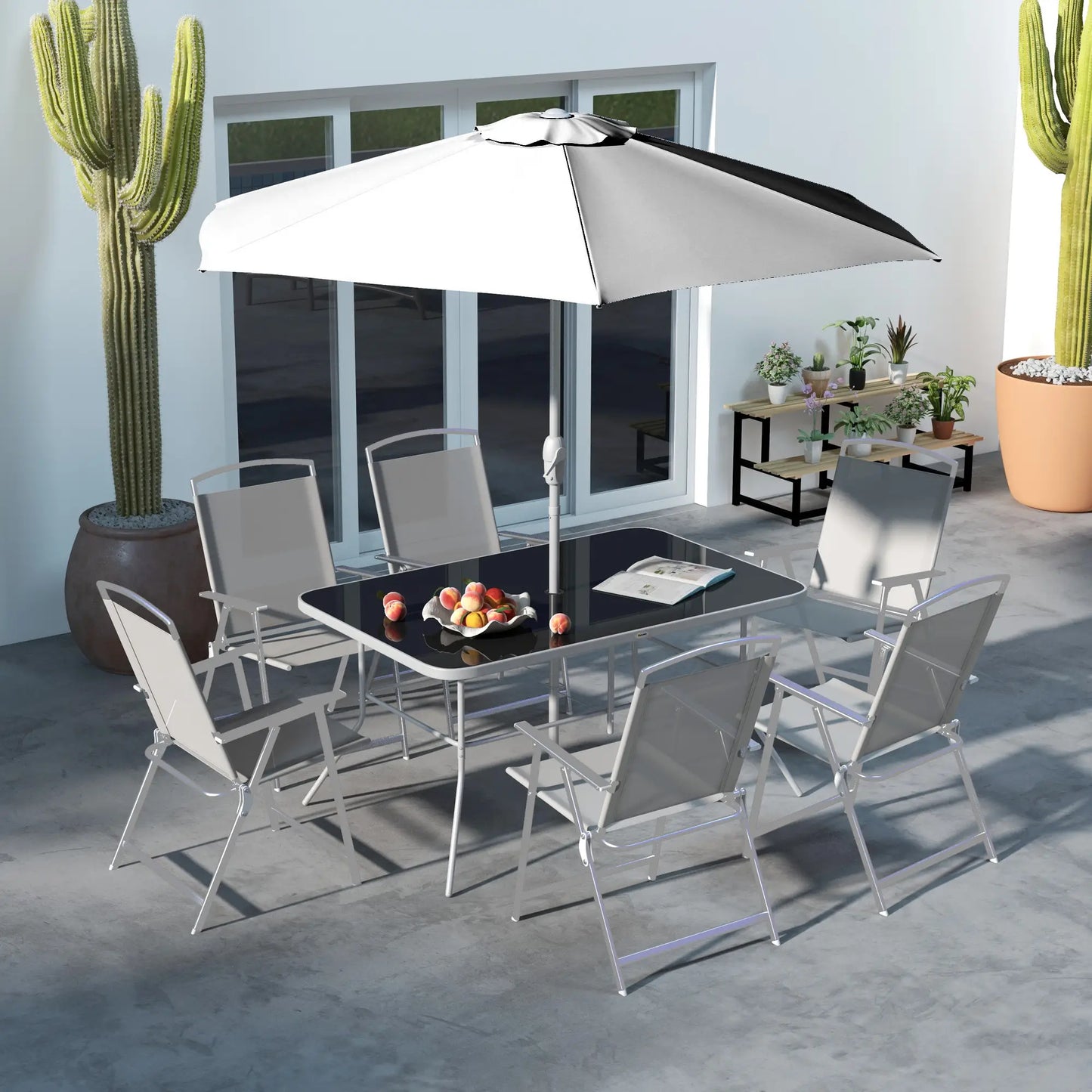 8 Piece Patio Set, 6 Folding Chairs, Rectangle Table, Outdoor Dining, Grey Outdoor Dining Sets at Gallery Canada