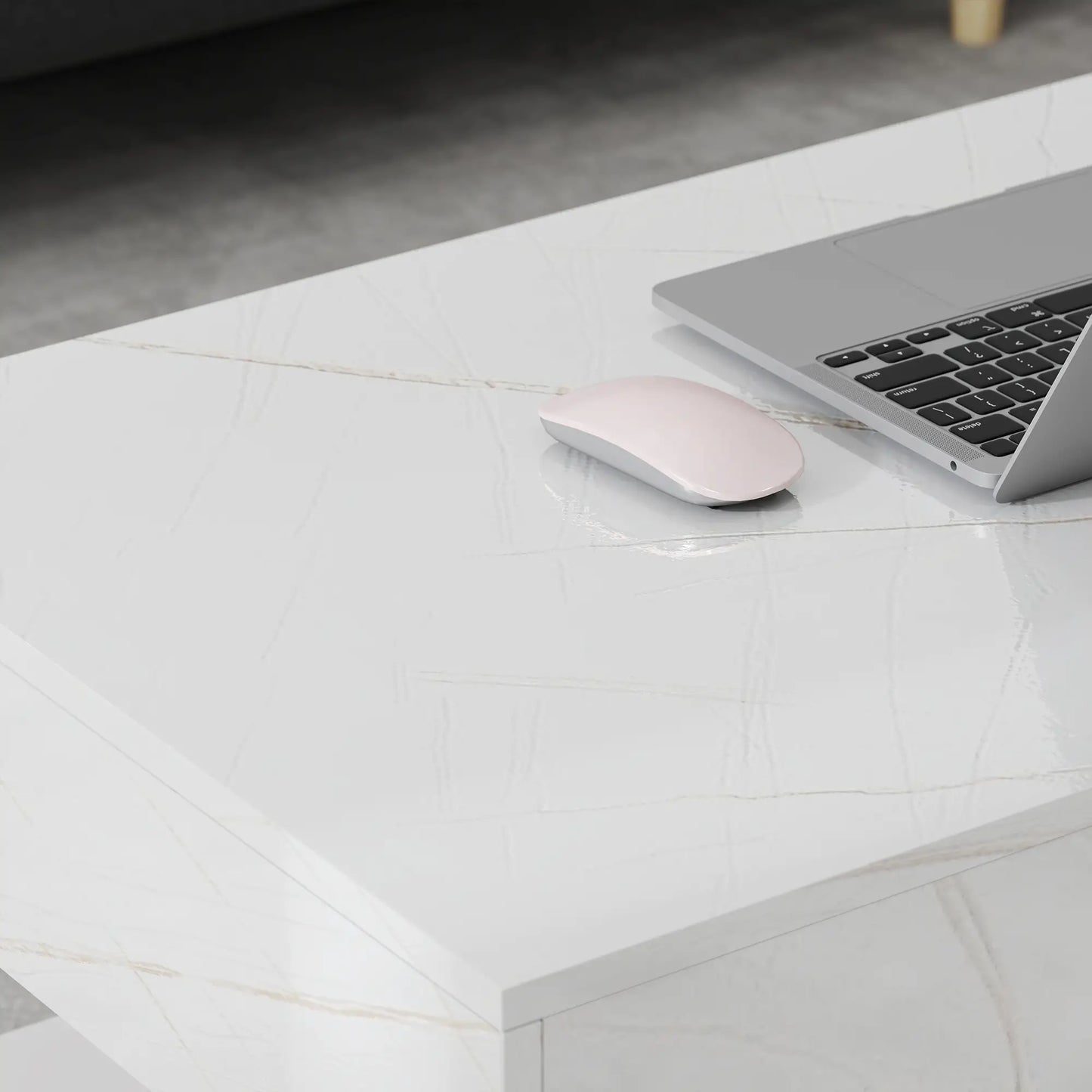 Adjustable LED Coffee Table, 2 Drawers, Open Shelf, Remote, White Coffee Tables at Gallery Canada